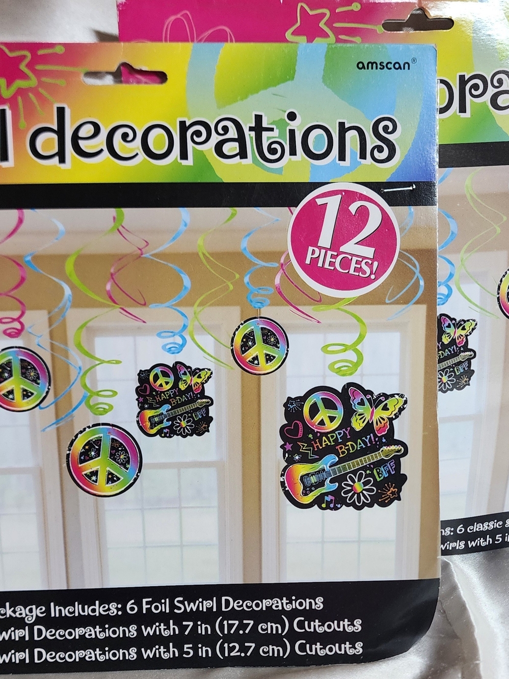 Amscan Neon Rainbow Peace Sign & Guitar Foil Swirl Decorations - Multicolor